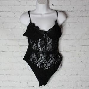 Women's Lace Sheer Mesh Bodysuit Lingerie Medium